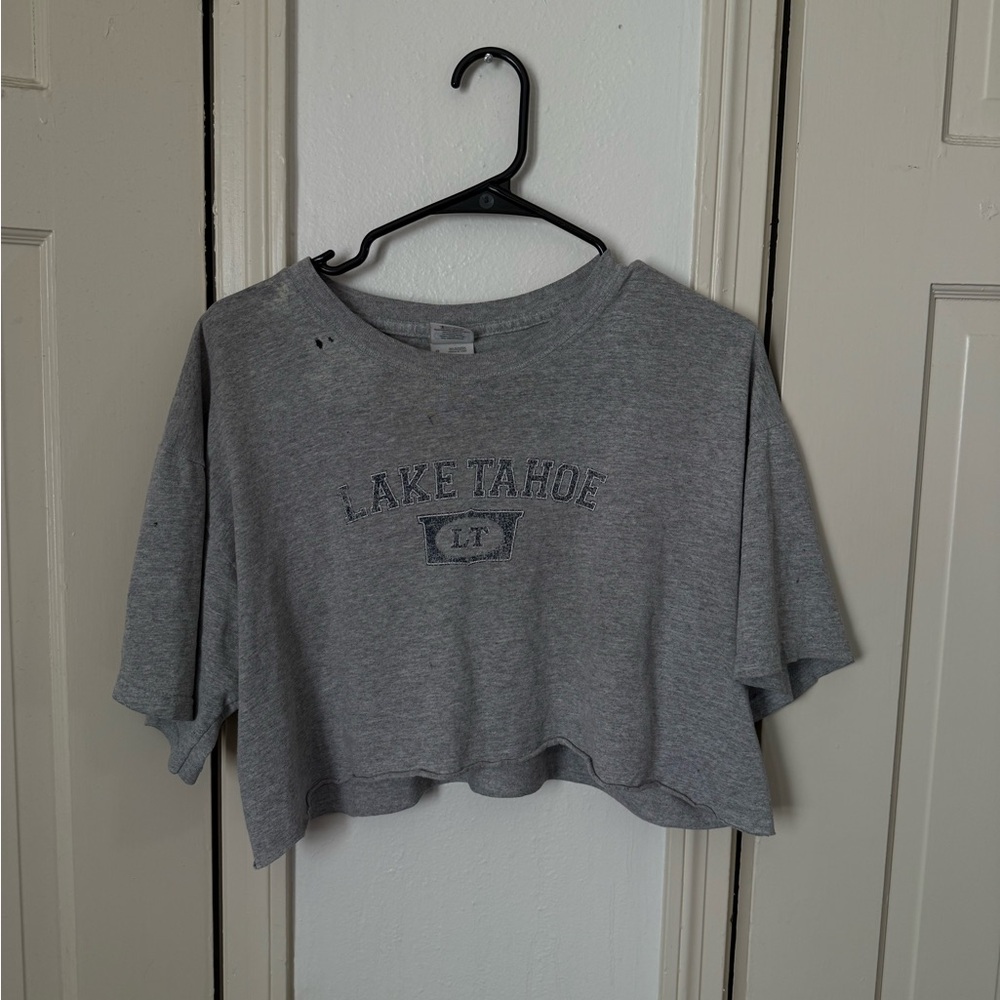 Gildan Gray Lake Tahoe Women's Short Sleeve Crop Top